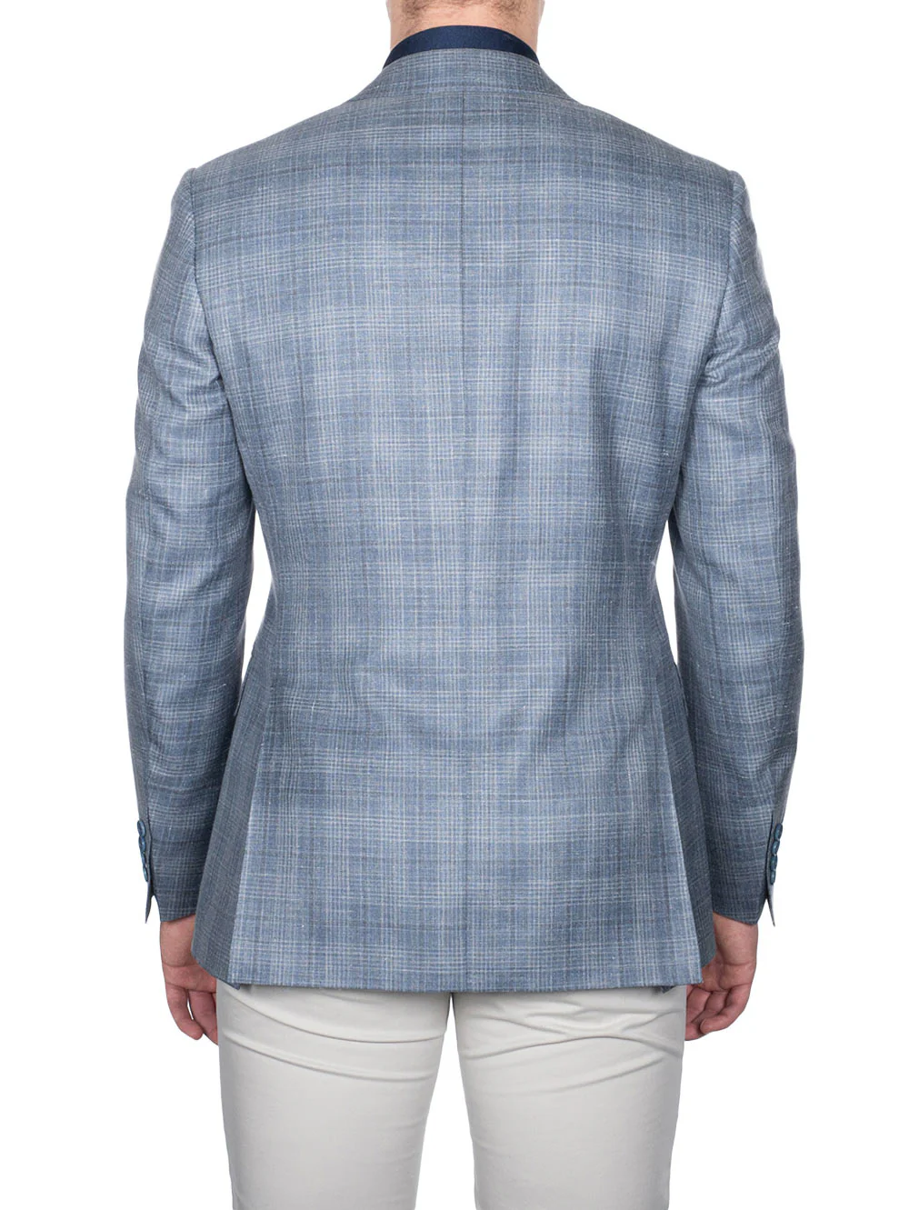 Wool Silk And Linen Check Jacket Clear Blue - Image 3