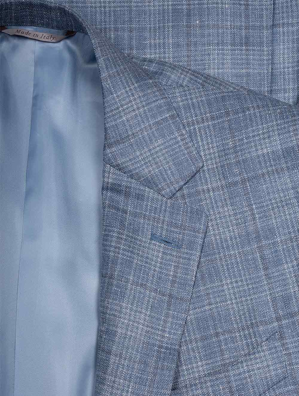 Wool Silk And Linen Check Jacket Clear Blue - Image 4
