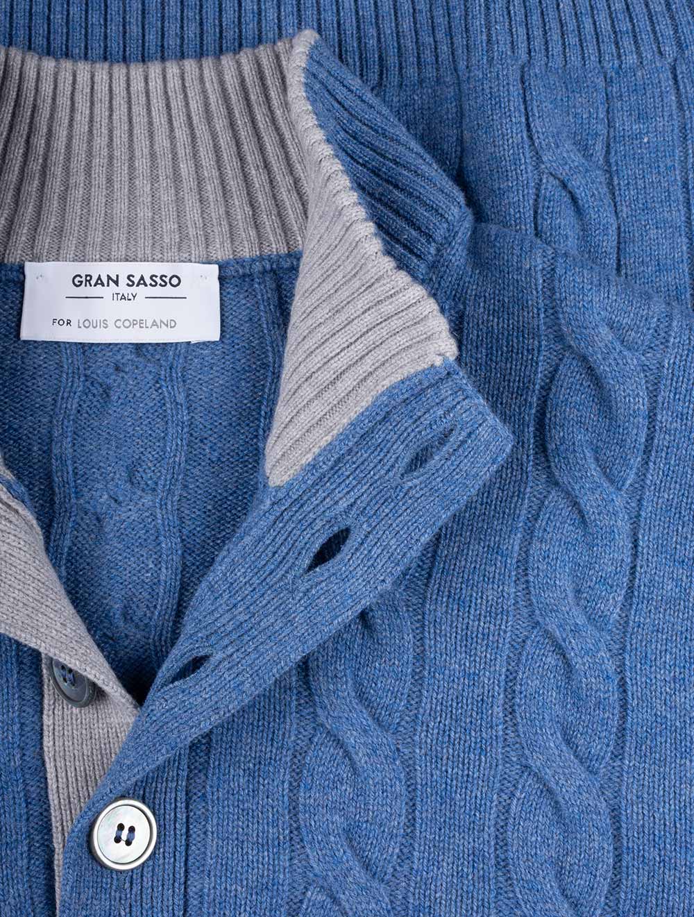 Mock Cable Knit Button Up Blue - Image 4