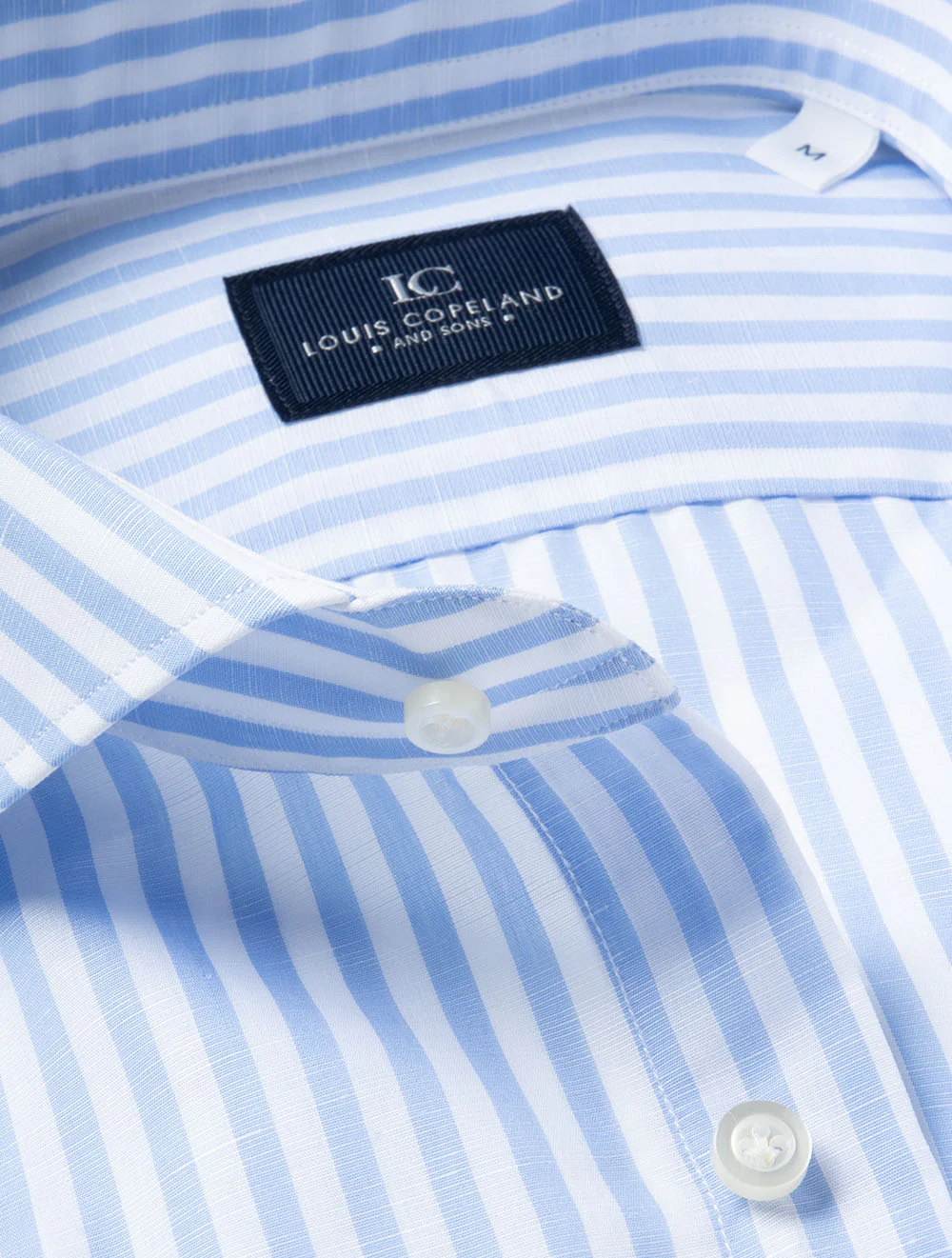 Cotton Linen Barstripe Shirt Blue - Image 3