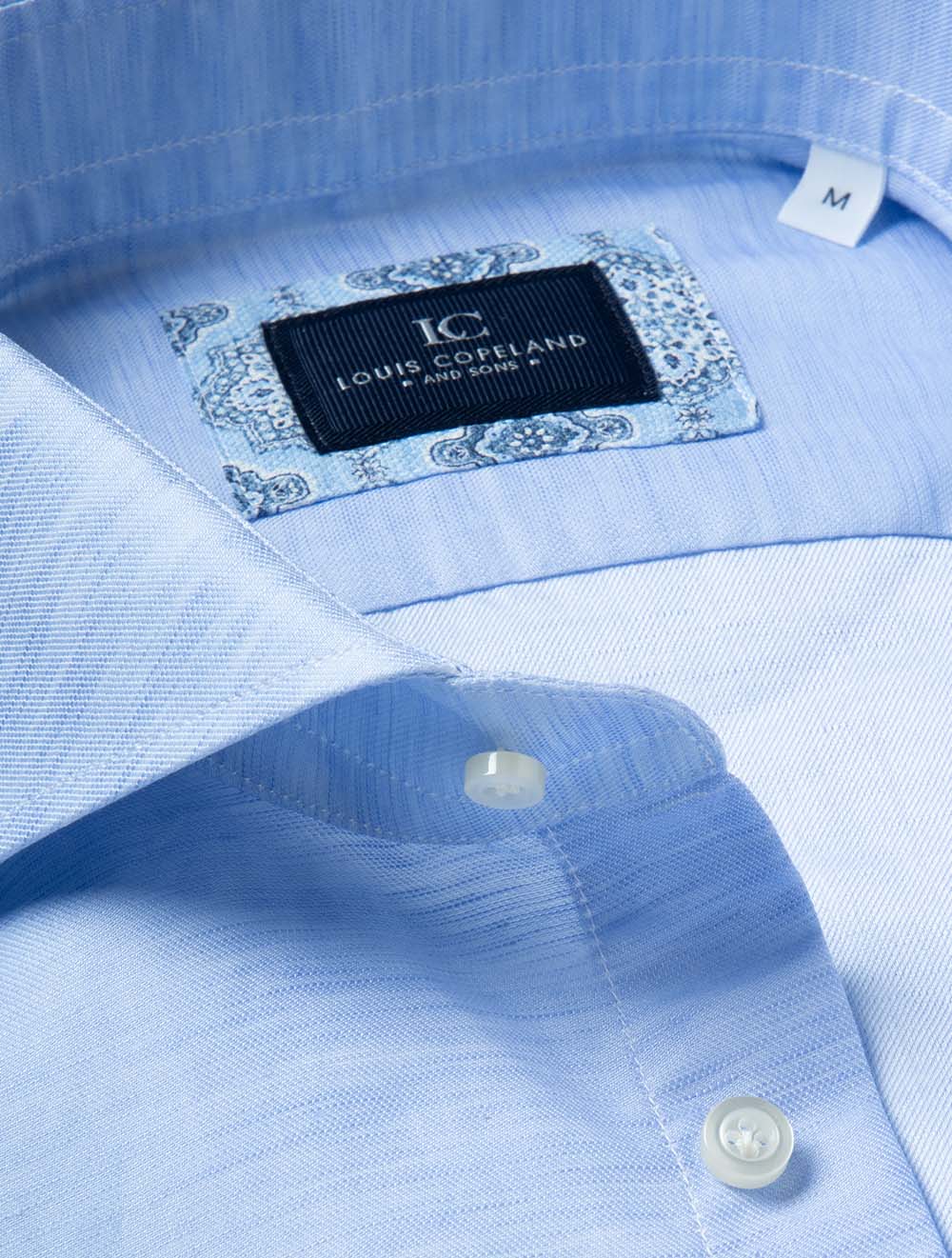 Cotton Linen Plain Shirt Blue - Image 3