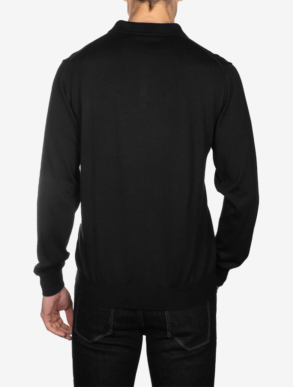 Merino Long Sleeve Polo Black - Image 3