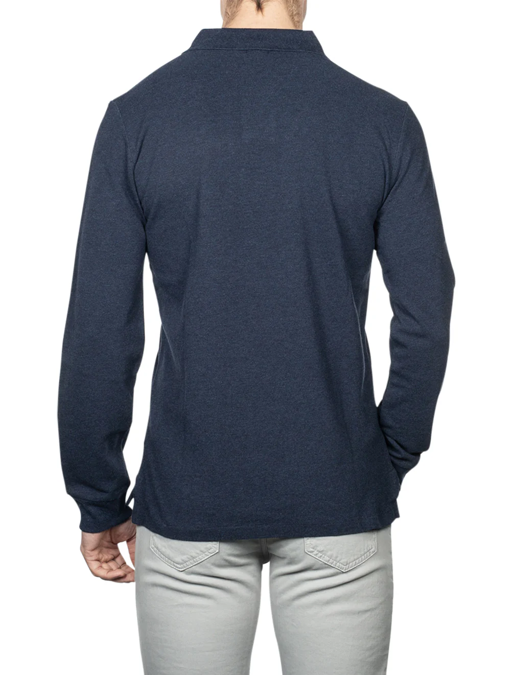Basic Mesh Long Sleeve Polo Blue - Image 3