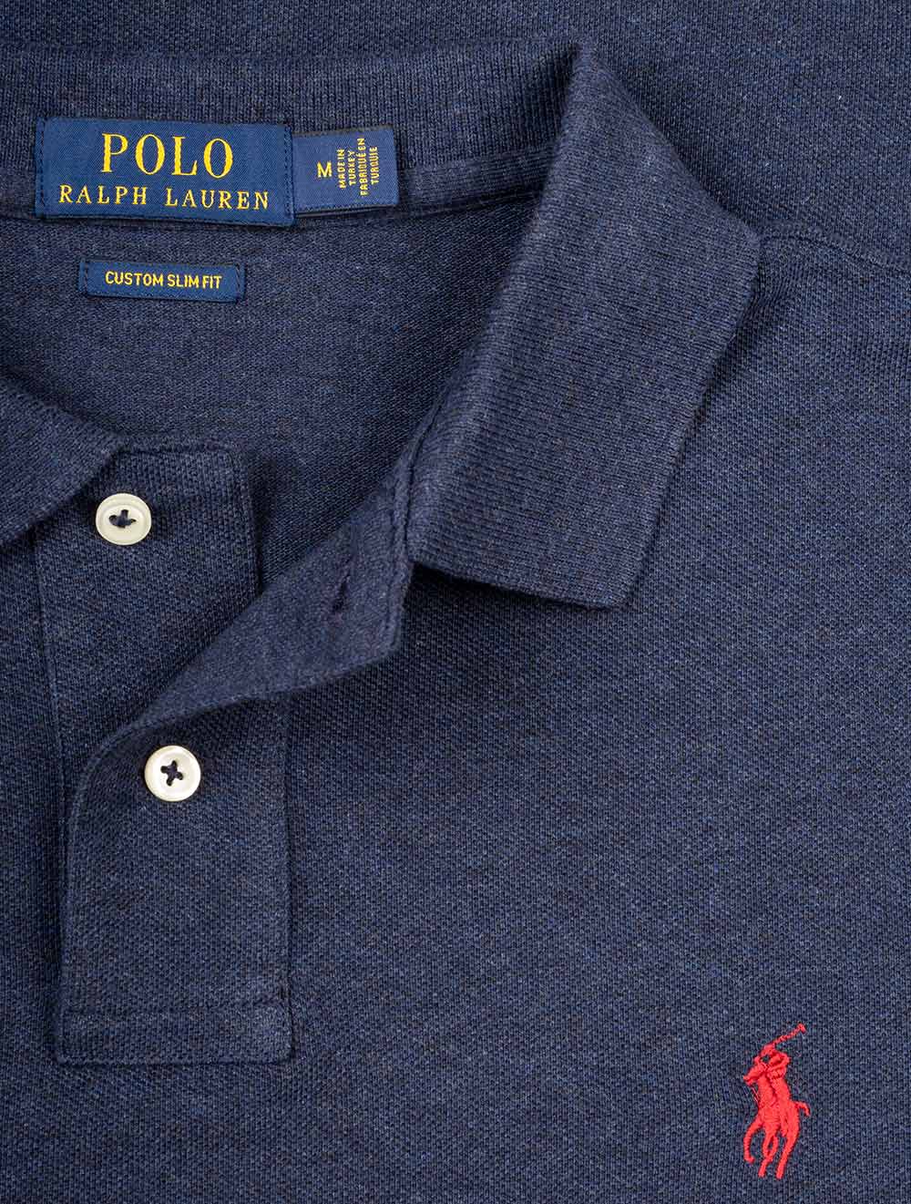 Basic Mesh Long Sleeve Polo Blue - Image 4