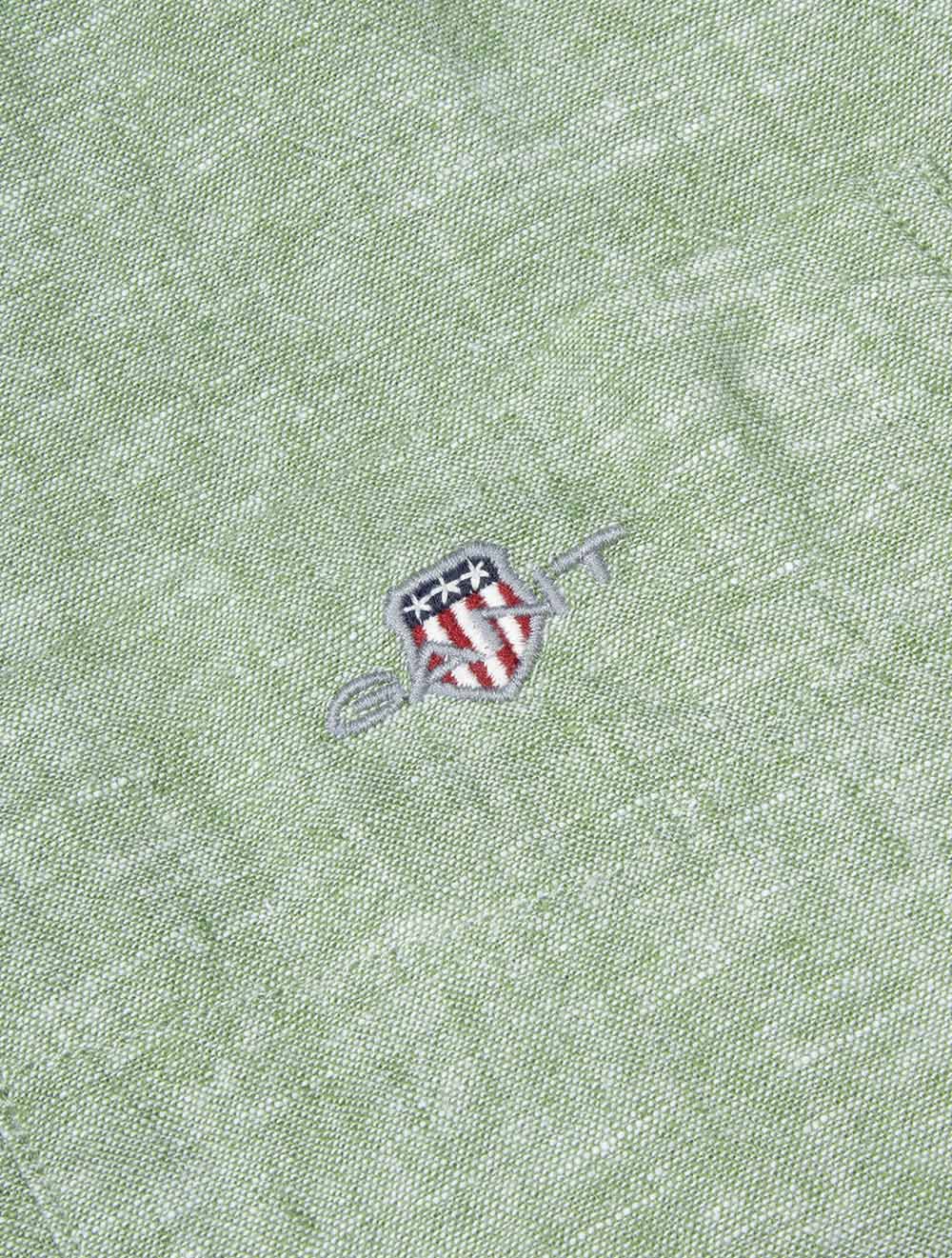 Regular Cotton Linen Short Sleeve Shirt Herb Green - Image 3