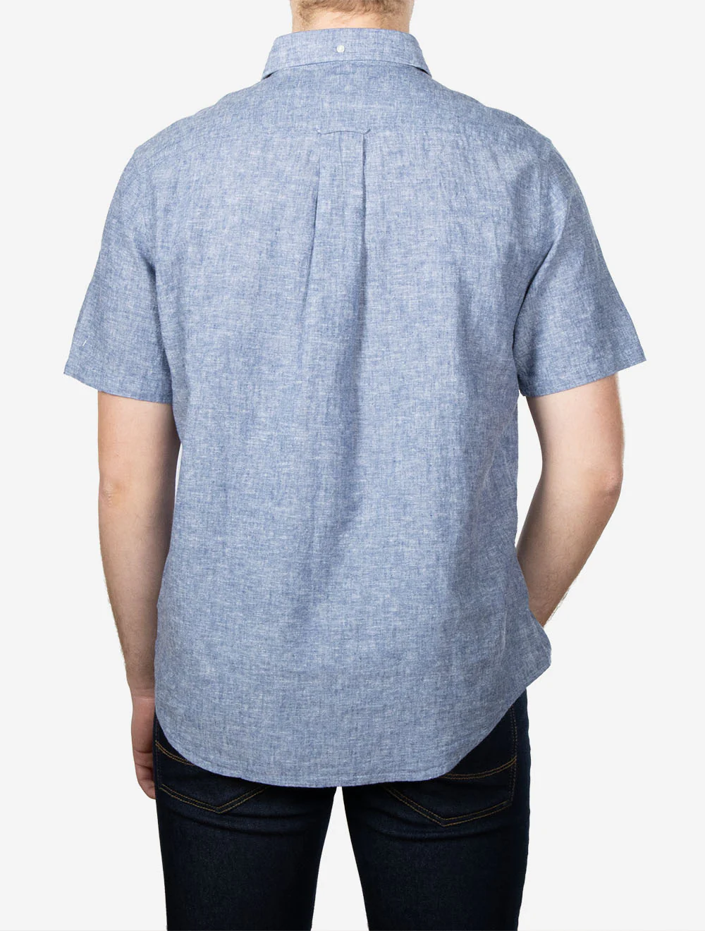 Regular Cotton Linen Short Sleeve Shirt Vintage Blue - Image 3