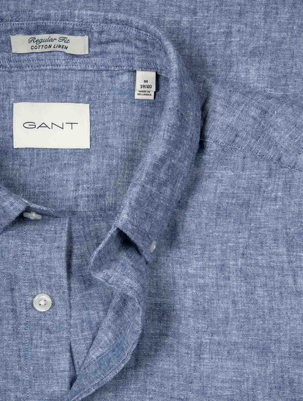 Regular Cotton Linen Short Sleeve Shirt Vintage Blue - Image 4