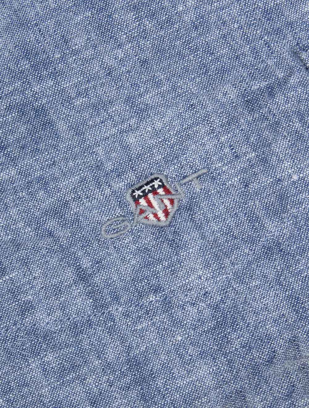 Regular Cotton Linen Short Sleeve Shirt Vintage Blue - Image 5