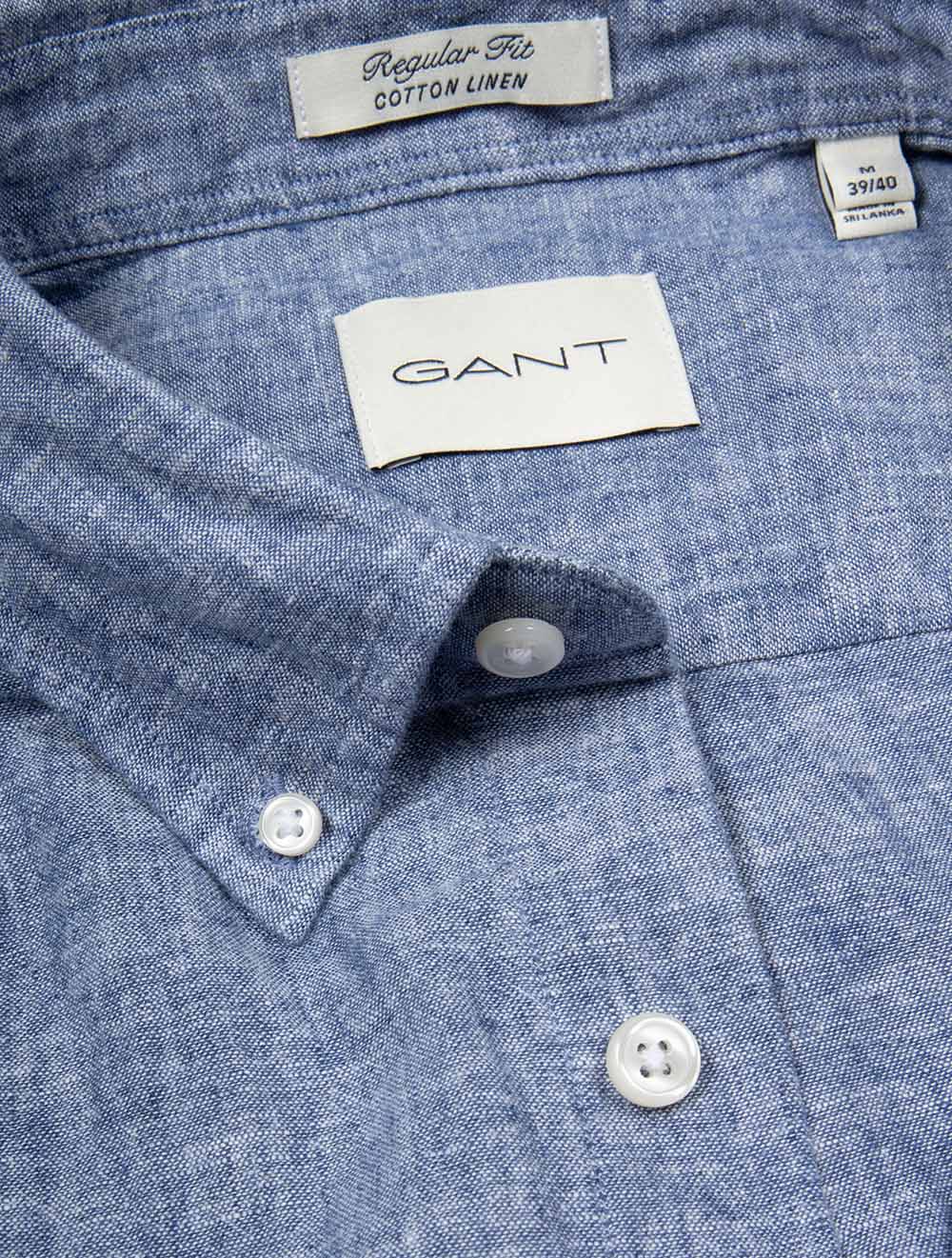 Regular Cotton Linen Short Sleeve Shirt Vintage Blue - Image 6