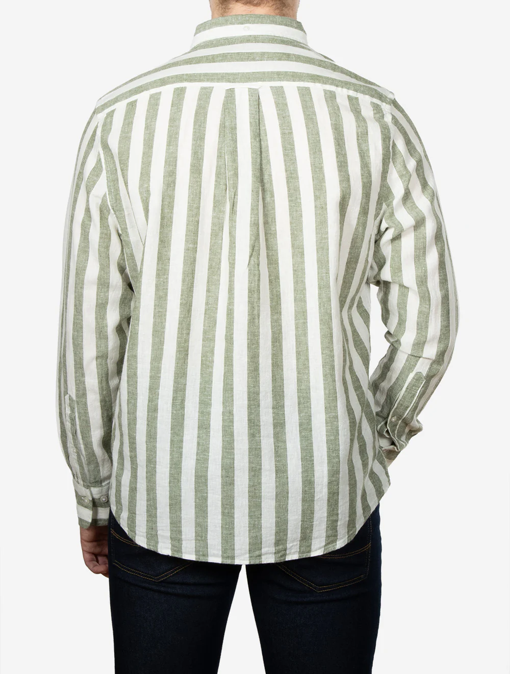 Regular Cotton Linen Stripe Shirt Dry Herb Green - Image 3