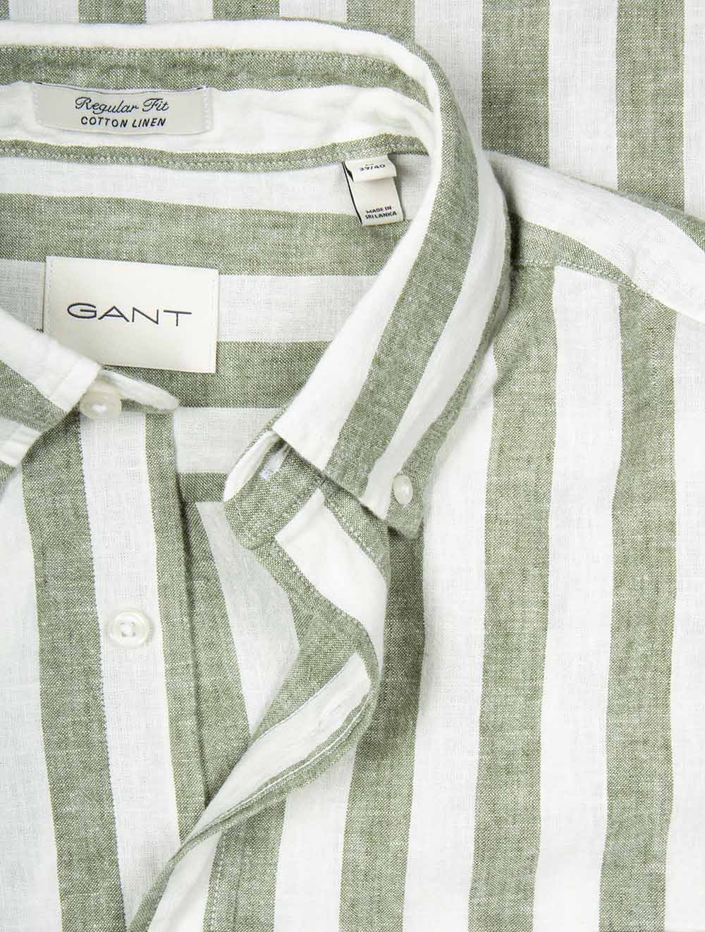Regular Cotton Linen Stripe Shirt Dry Herb Green - Image 4