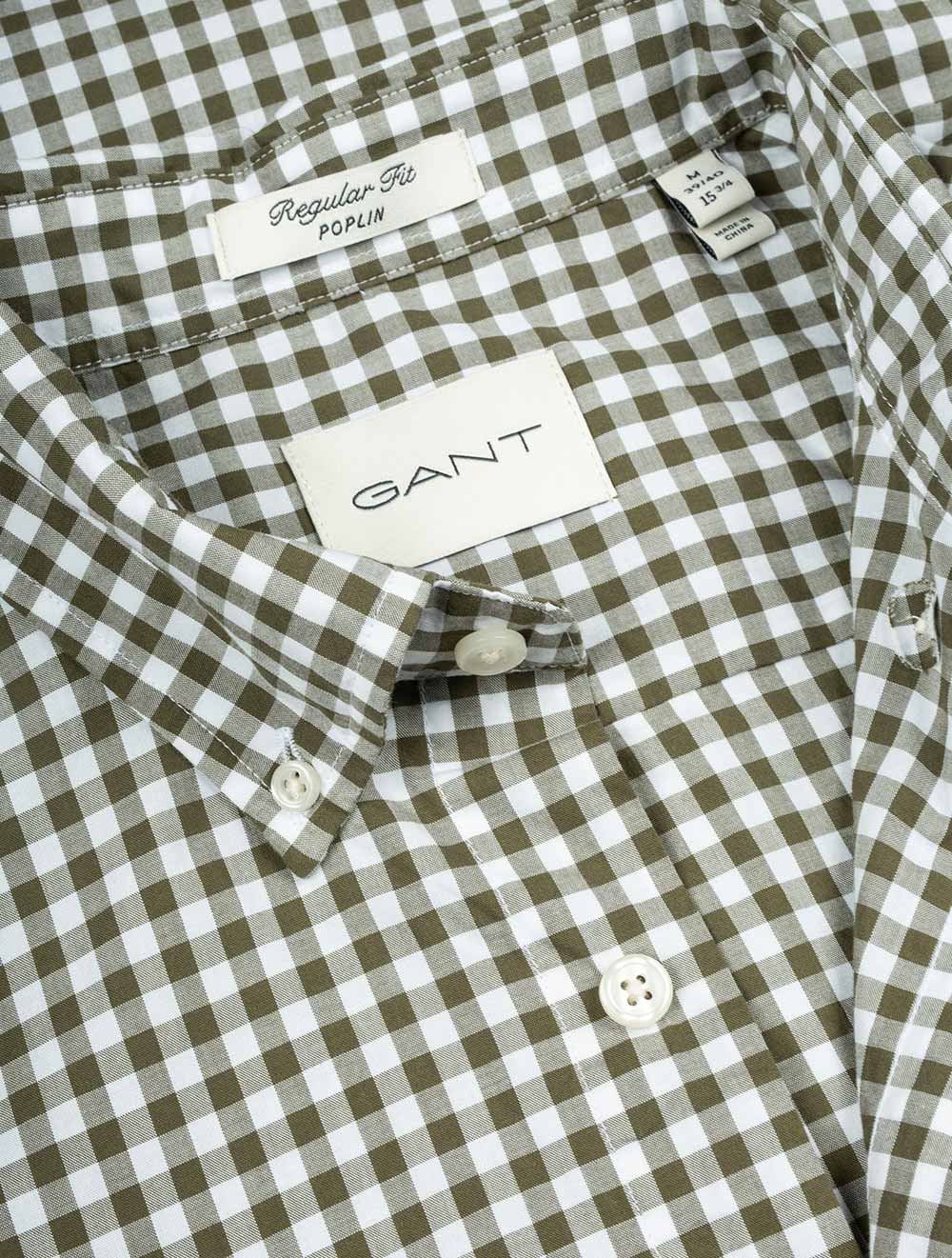 Regular Fit Poplin Gingham Shirt Juniper Green - Image 5