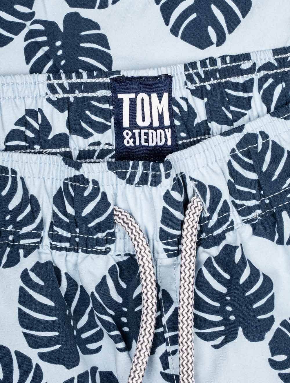 Boy's Leaves Swim Shorts Sky Blue & Red - Image 3