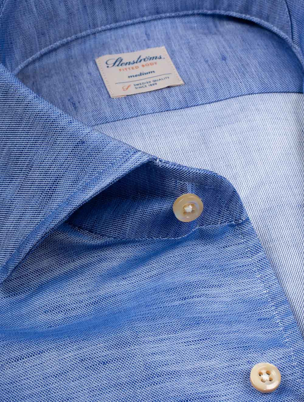 Fitted Cotton Linen Blend Shirt Blue - Image 3