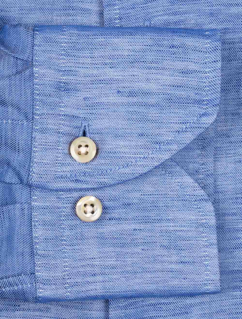 Fitted Cotton Linen Blend Shirt Blue - Image 4